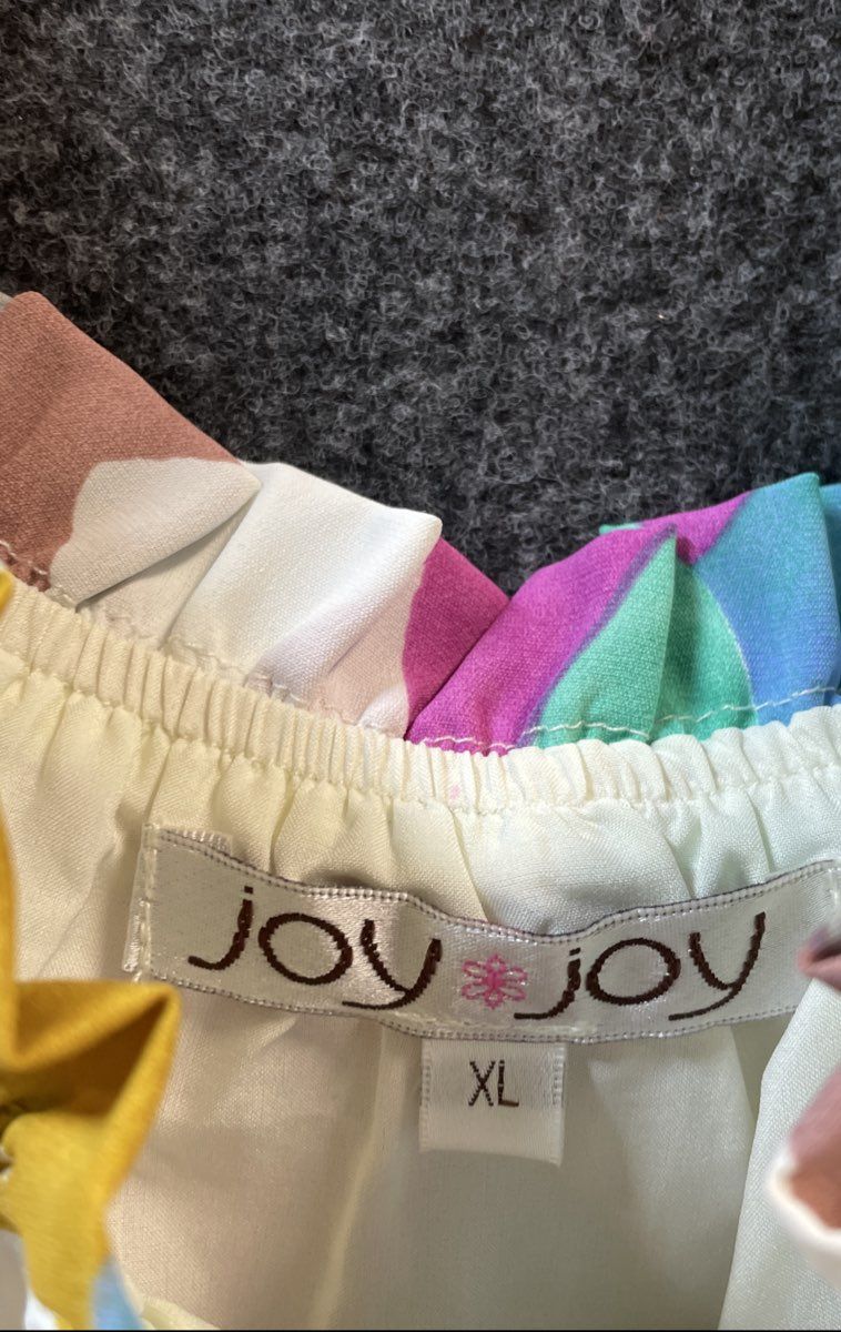 Joy Joy Women's Multicolor Geometric Abstract Puff Sleeve Tiered Mini Dress XL