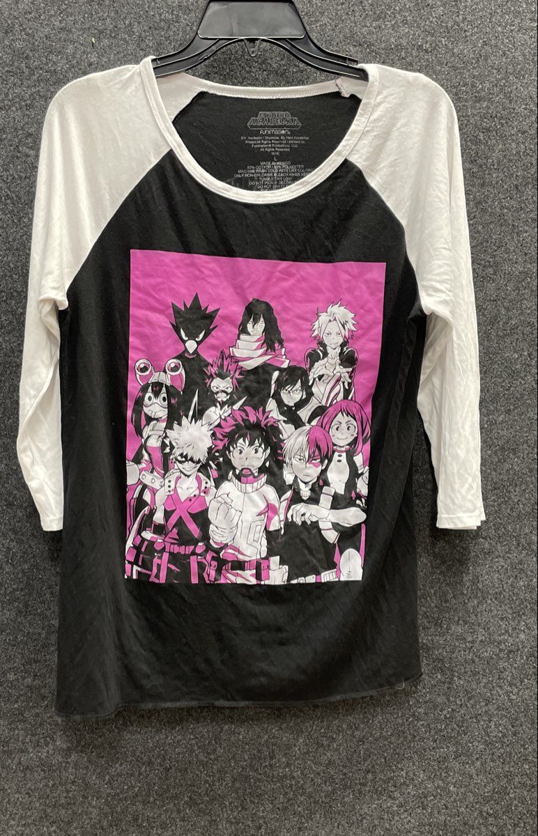 My Hero Academia Anime Character Graphic Raglan 3/4 Sleeve Shirt Funimation Sz L