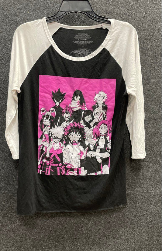 My Hero Academia Anime Character Graphic Raglan 3/4 Sleeve Shirt Funimation Sz L