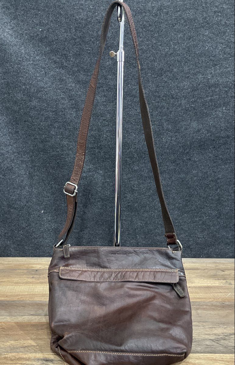 Jack Georges Dark Brown Textured Leather Crossbody Messenger Shoulder Bag