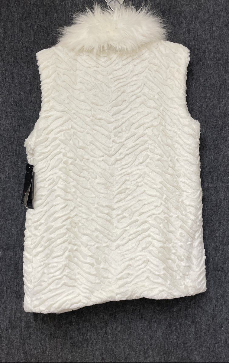 Adrienne Landau Women's White Textured Faux Fur Vest Shaggy Collar Sz L