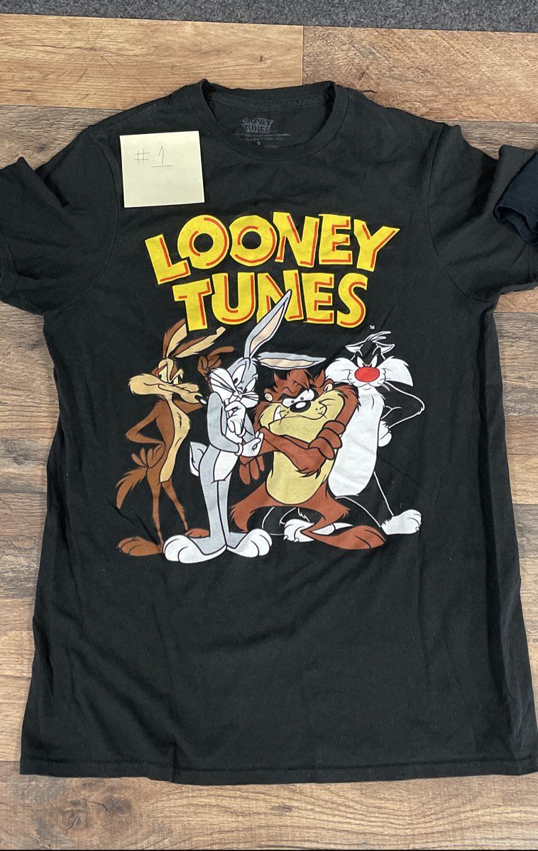 Looney Tunes T-Shirts Lot of 3 Black Tune Squad Bugs Bunny Taz Sylvester Sz S