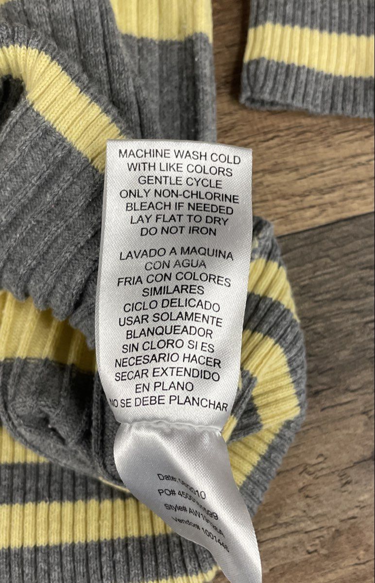 L.E.I. Women's Yellow Gray Striped Ribbed Knit Turtleneck Sweater Size XL