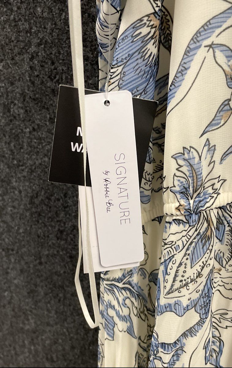 Signature by Robbie Bee Women's White Blue Floral Pleated Maxi Dress NWT Sz XL