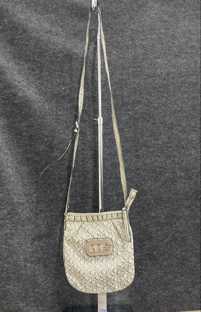 Guess White Logo Monogram Crossbody Bag Mini Purse Croc Embossed Trim