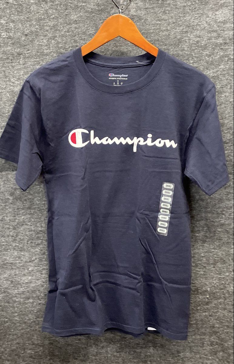 Champion Men's Navy Blue Script Logo Graphic T-Shirt New Sz S