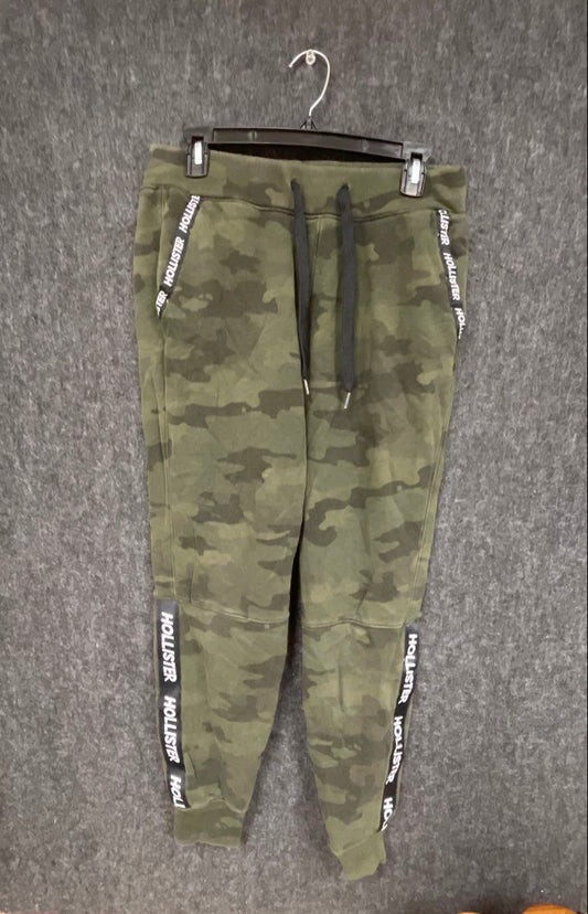 Hollister Men's Green Camo Tape Logo Fleece Jogger Sweatpants Sz S