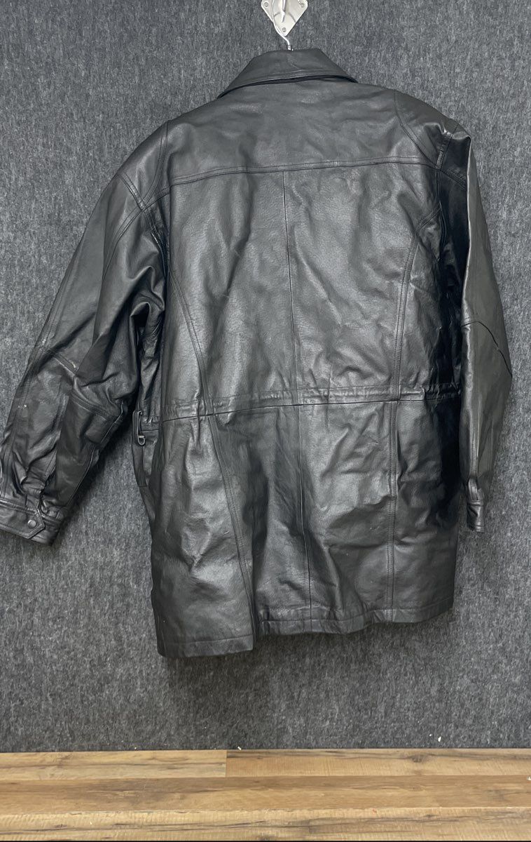 Vintage 90s 4U of California Men's Black Leather Insulated Hooded Coat Sz XL