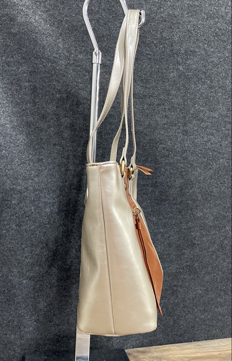 Aurielle Brown & Metallic Silver Leather Shoulder Bag Tote Front Zip Pocket