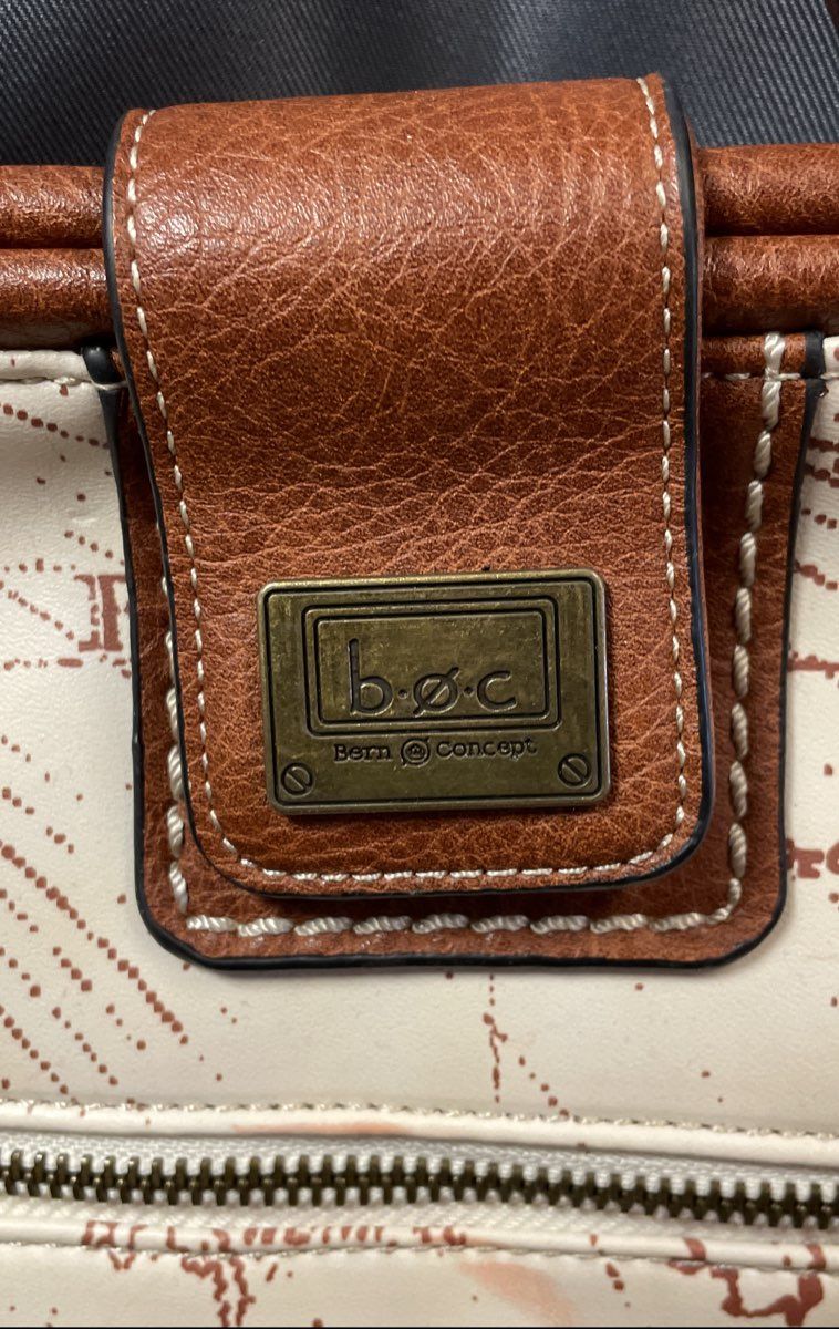B.O.C. Born Concept Brown Off White Map Print Crossbody Satchel Bag Purse