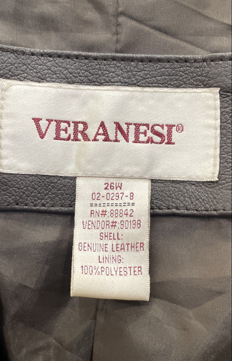 Vintage 90s Veranesi Women's Brown Leather Blazer Jacket Sz 26W