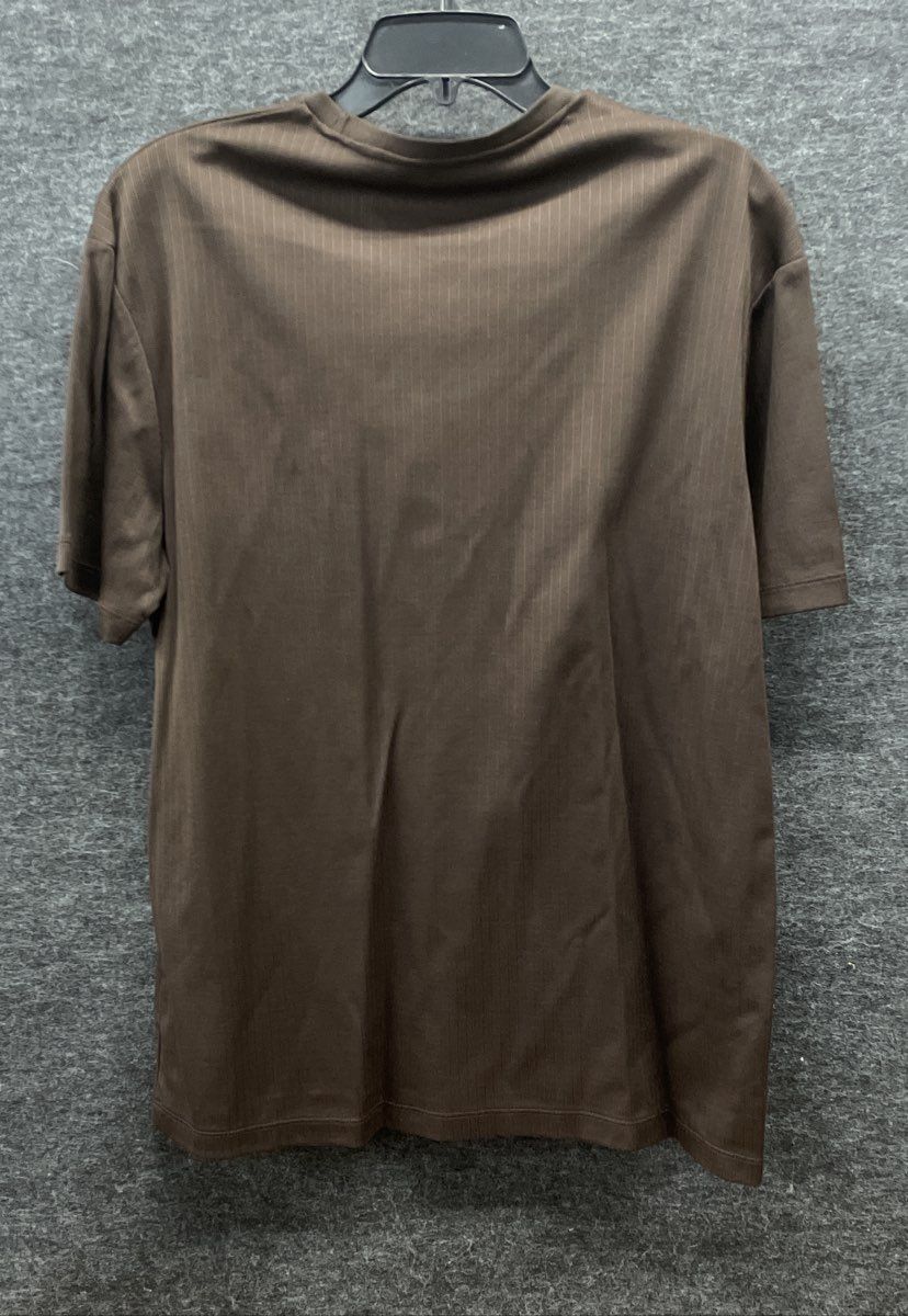 Perry Ellis Men's Brown Vertical Stripe Ribbed Short Sleeve T-Shirt Size L