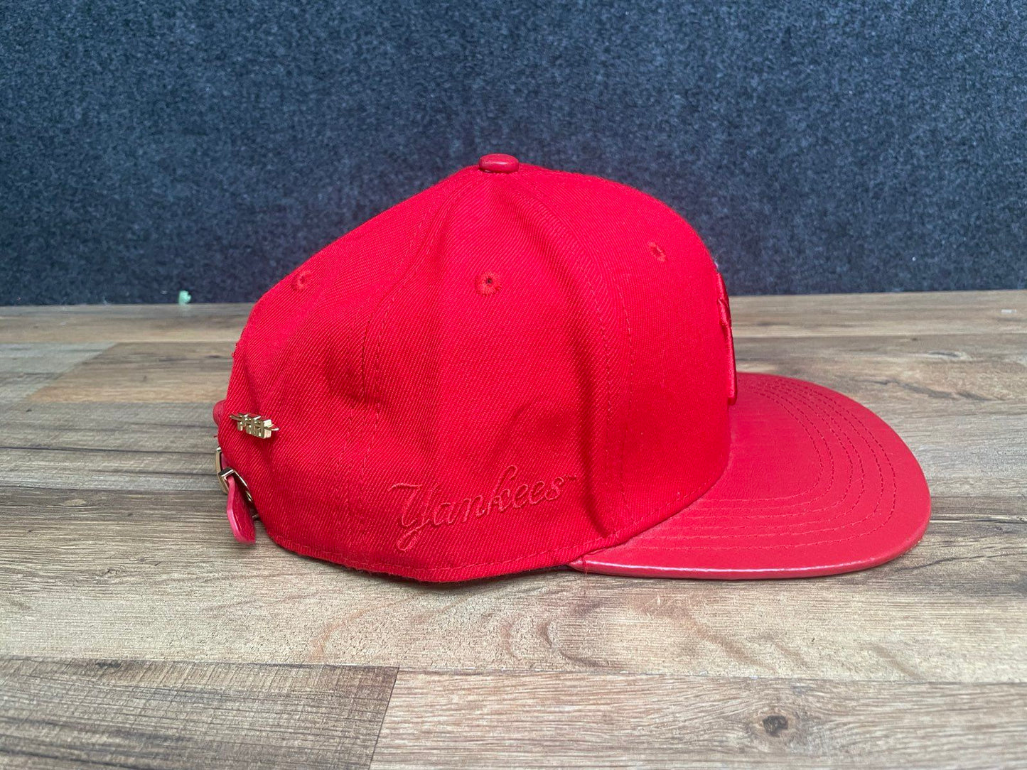 Pro Standard Men's New York Yankees Red Leather Bill MLB Strapback Hat One Size