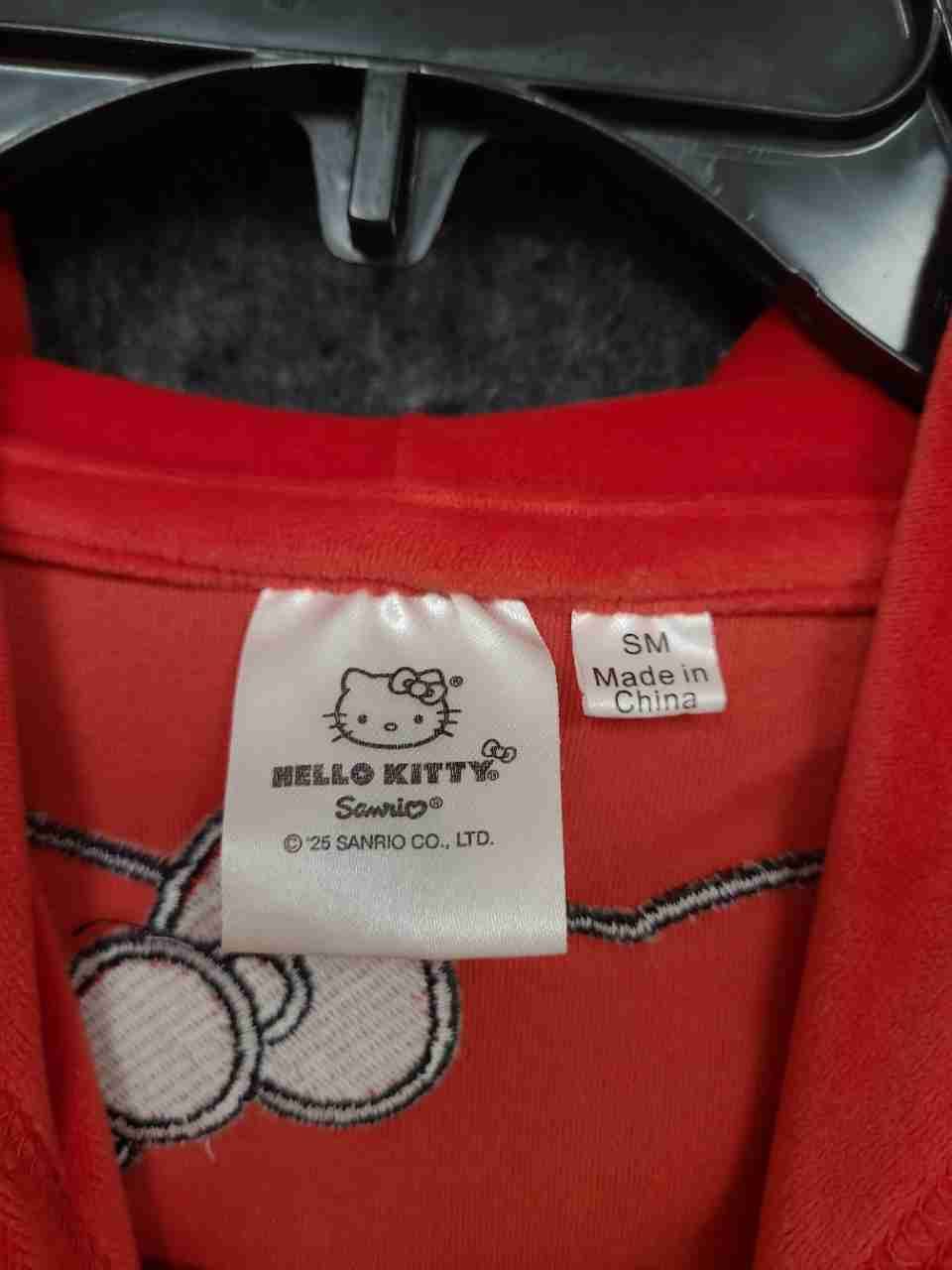Sanrio Hello Kitty Women's Red Velour Cropped Zip Up Hoodie Leopard Print Sz SM
