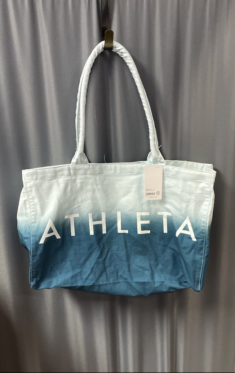 Athleta Blue and White Ombre Cotton Canvas Tote Bag Large NWT