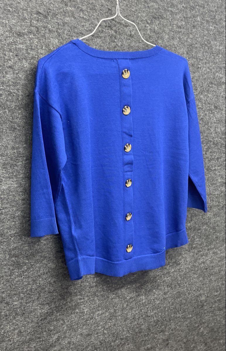 Melissa Paige Women's Cobalt Blue Button Back 3/4 Sleeve Sweater Sz M NWT