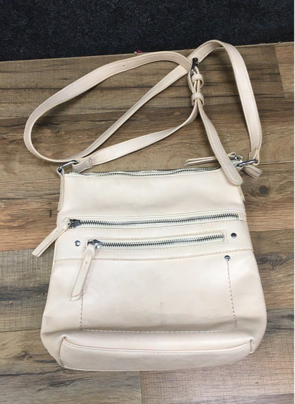 Sasha + Sofi Cream Faux Leather Multi-Zip Crossbody Bag Purse Silver Hardware