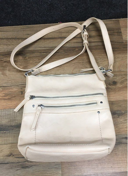 Sasha + Sofi Cream Faux Leather Multi-Zip Crossbody Bag Purse Silver Hardware