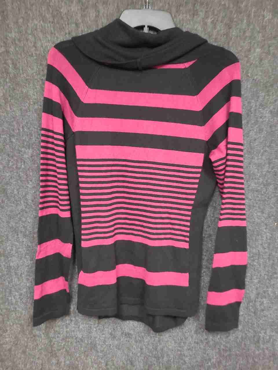 One A Women's Cowl Neck Sweater Black Punkberry Pink Striped Ruched NWT Sz M