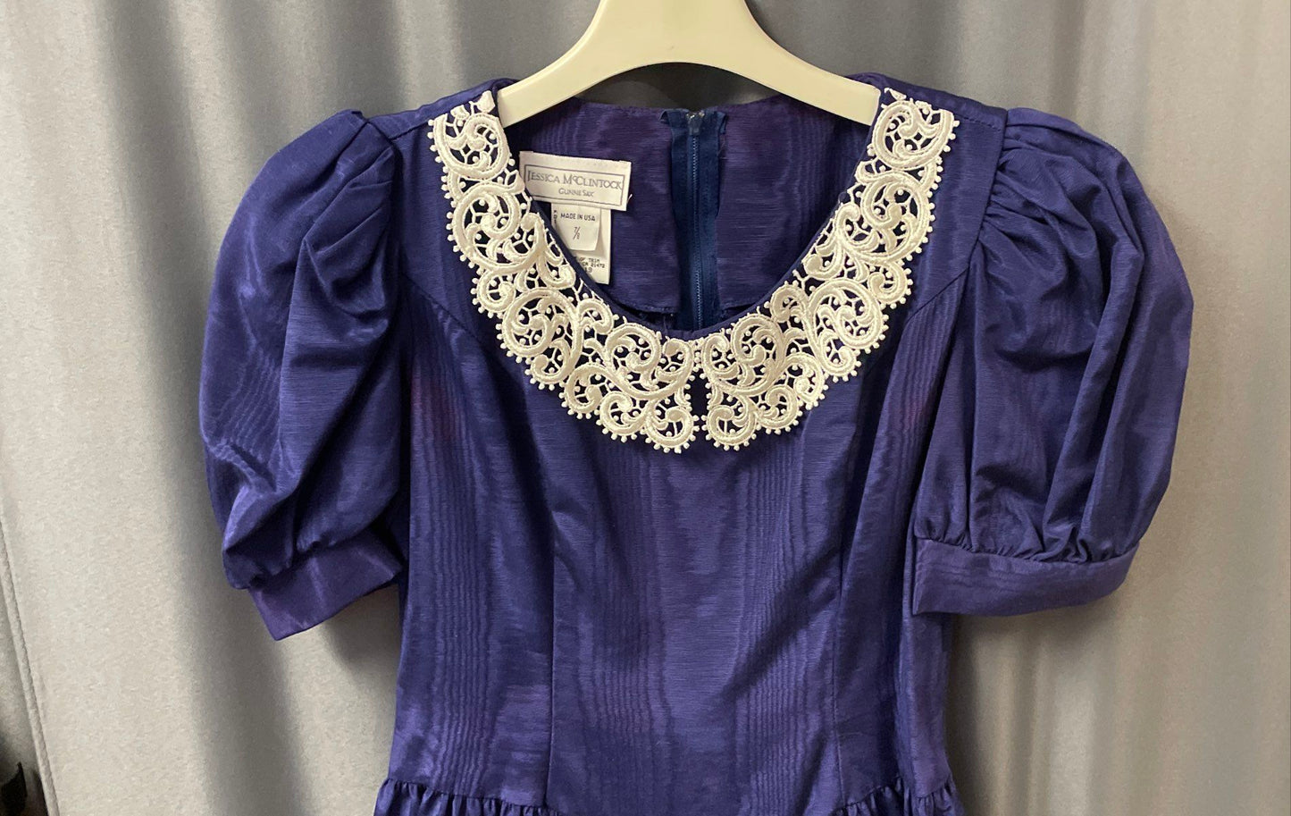 Vintage 90s Jessica McClintock Gunne Sax Women's Violet Lace Collar Dress Sz 7/8