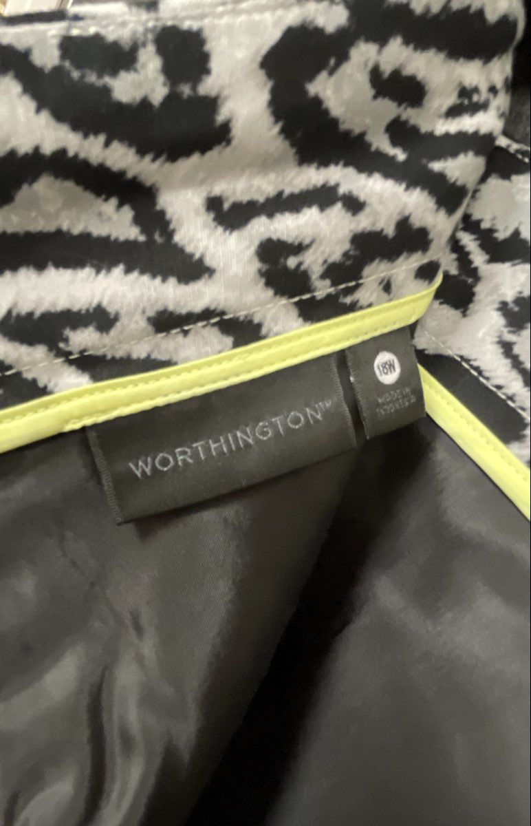 Worthington Women's Black White Leopard Animal Print Pencil Skirt Size 18W
