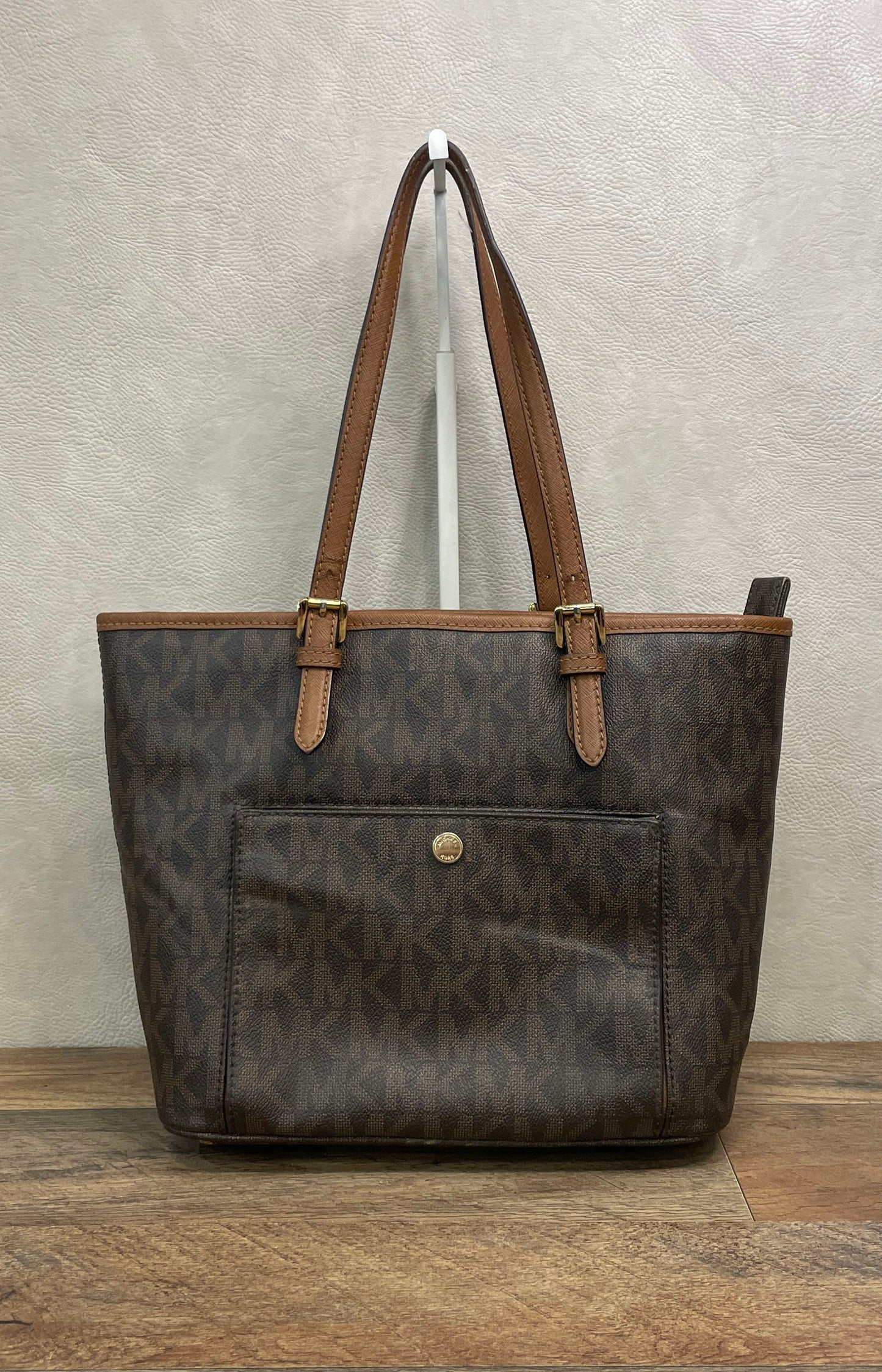 Michael Kors Brown Signature Monogram Tote Bag Gold Hardware Medium