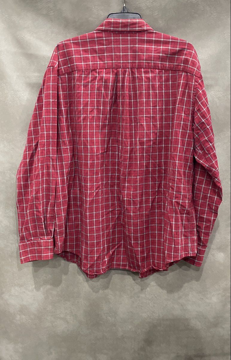 St. John's Bay Men's Red Plaid Button Up 100% Cotton Long Sleeve Shirt XL