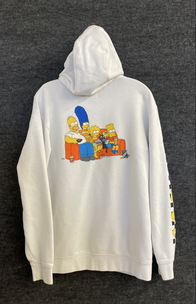 Vans The Simpsons Men's White Hoodie Family Couch Checkerboard Sleeve Size M