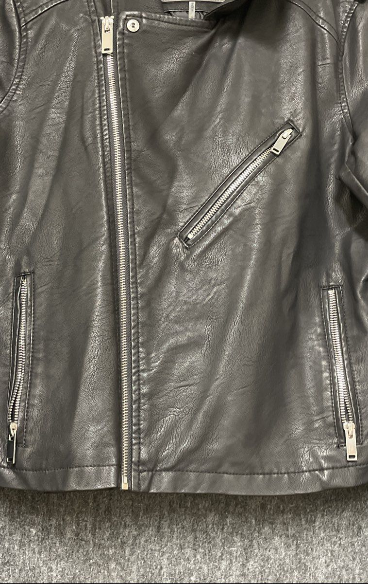 CI Sono Women's Black Faux Leather Biker Moto Jacket Asymmetrical Zip Sz L