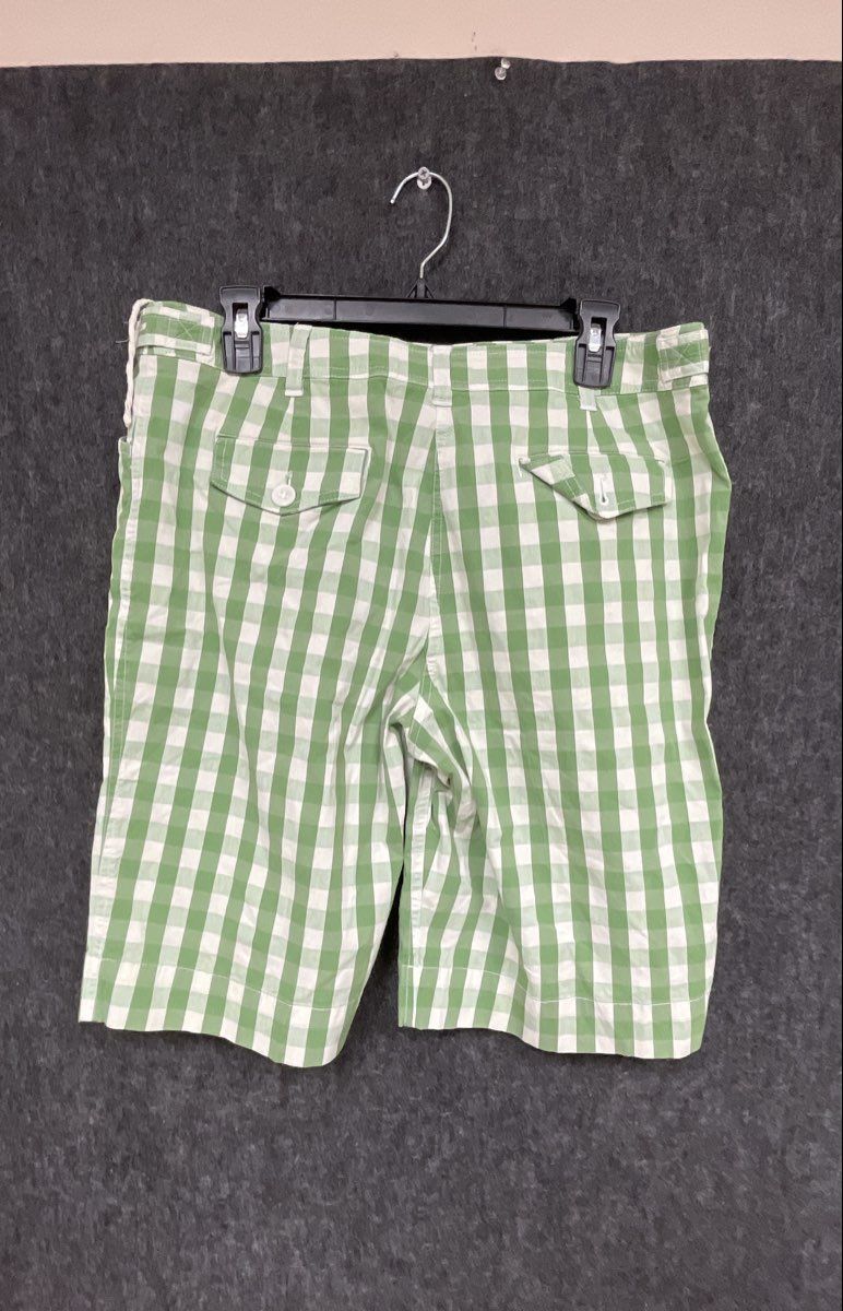 Jones New York Sport Women's Green White Gingham Check Stretch Shorts Sz 14