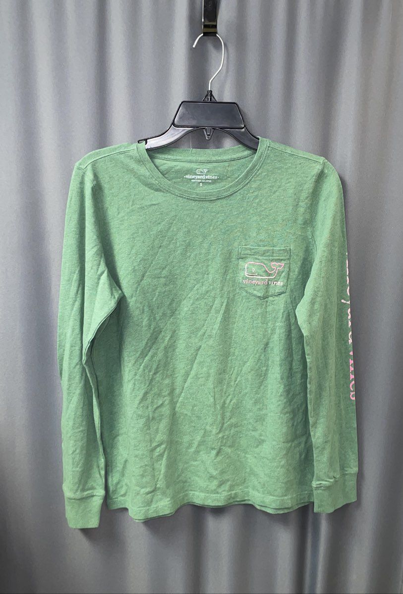 Vineyard Vines Women's Long Sleeve T-Shirt Green Whale Logo Pocket Size S