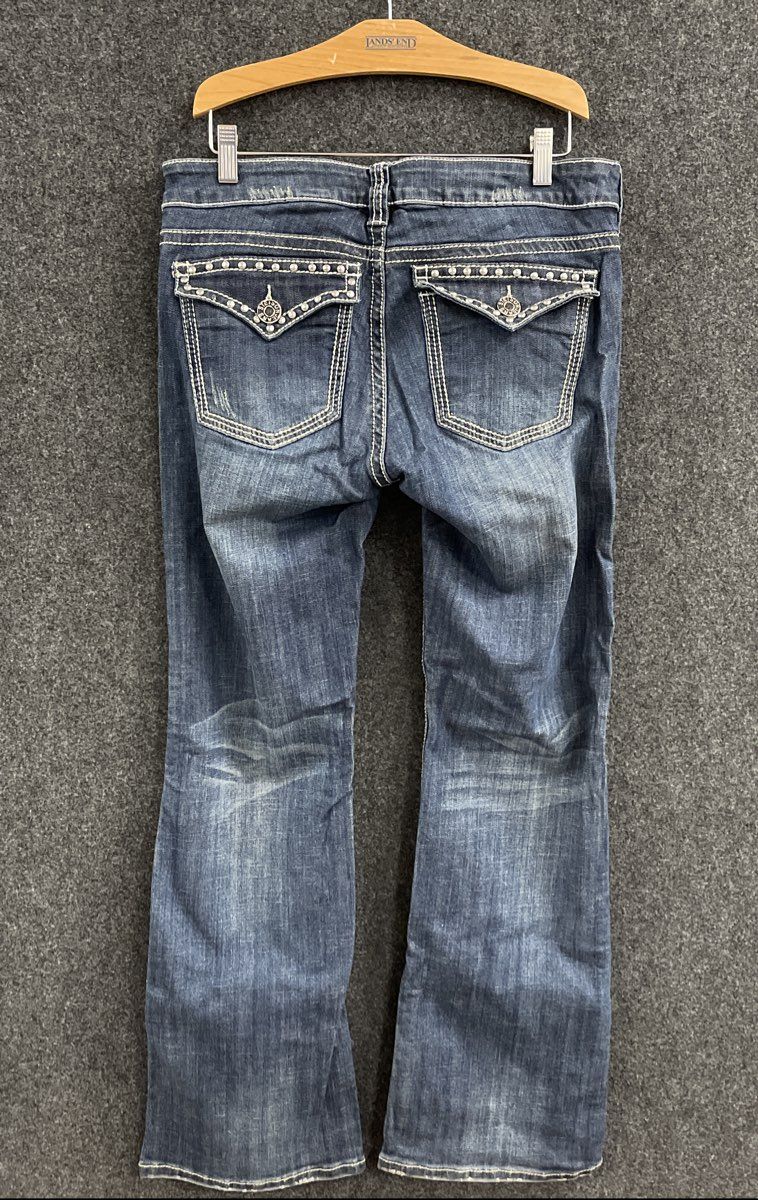 Stetson Women's Blue Embellished Studded Flap Pocket Bootcut Jeans Size 10 Reg