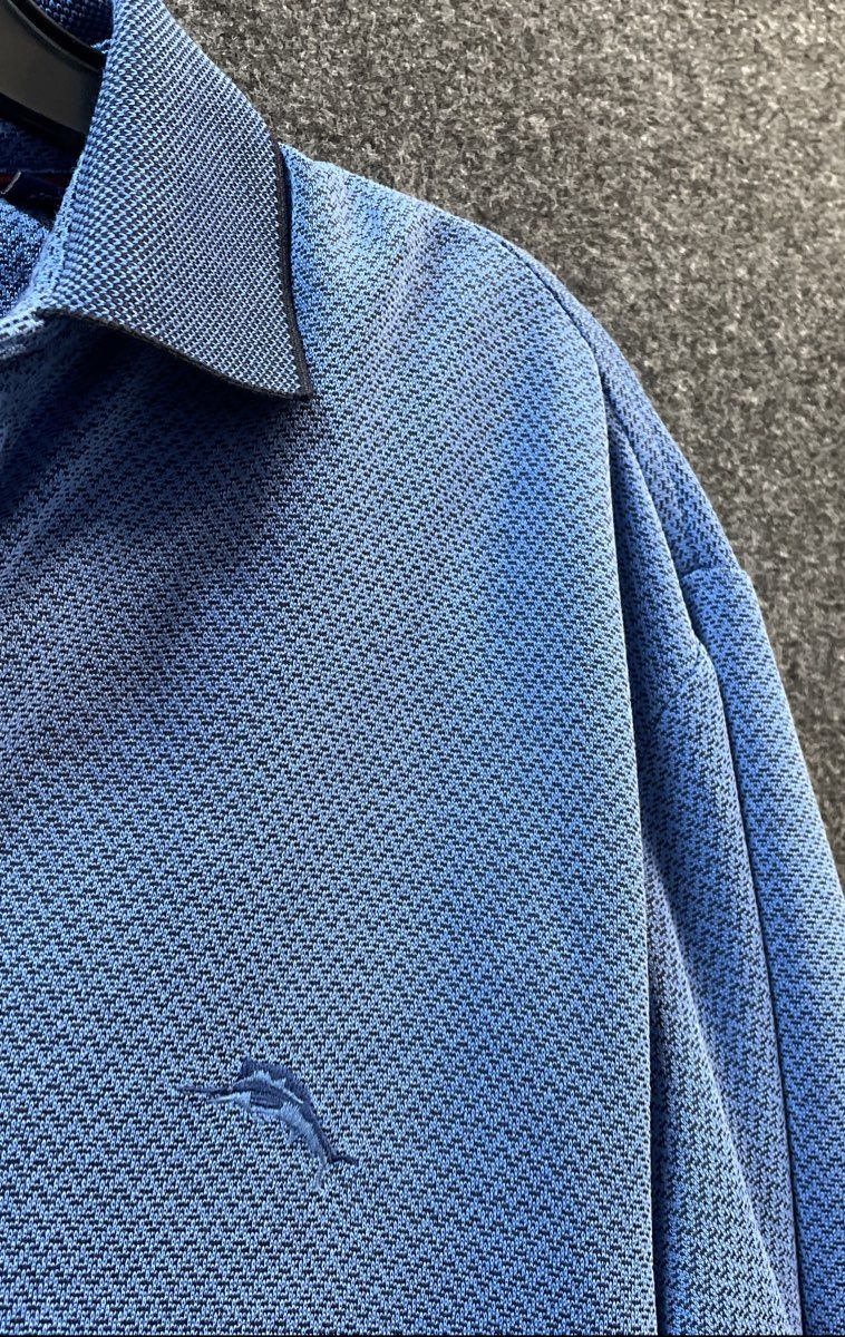 Tommy Bahama Men's Blue Textured Modal Blend Short Sleeve Polo Shirt Sz M
