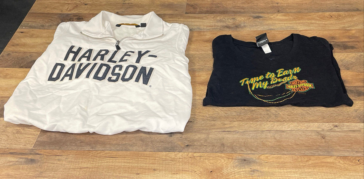 Harley-Davidson Top Lot: White 1/4 Zip Pullover & Bourbon Street NOLA Tee Sz L