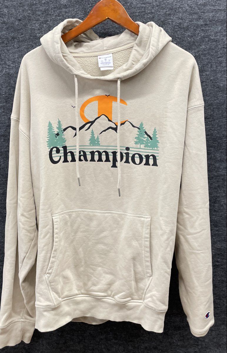 Champion Men's Cream Mountain Nature Graphic Pullover Hoodie Sweatshirt XL