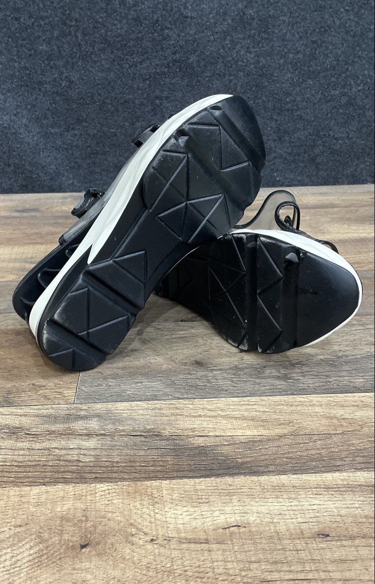 Black White Clear PVC Double Buckle Architectural Heel Platform Sandals Size 12