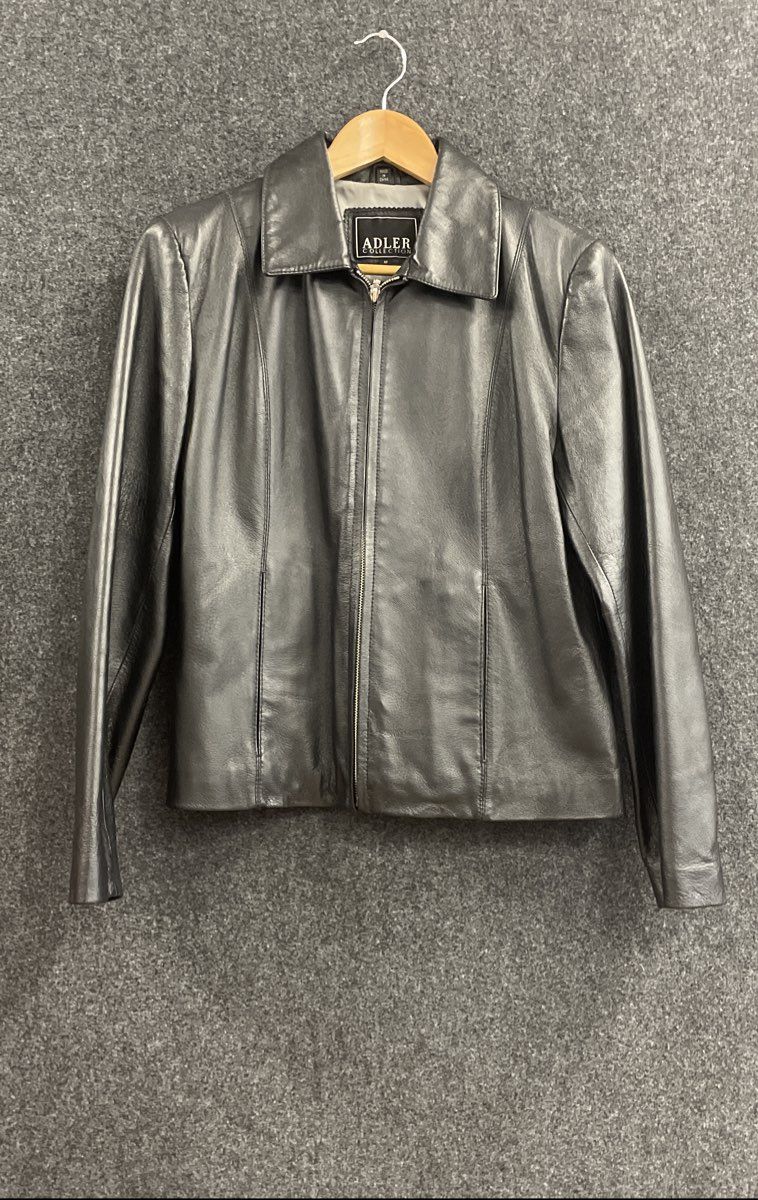 Adler Collection Women's Black Genuine Leather Zip Front Jacket Sz S