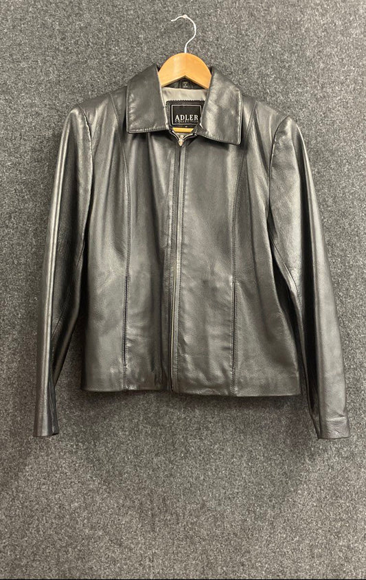 Adler Collection Women's Black Genuine Leather Zip Front Jacket Sz S