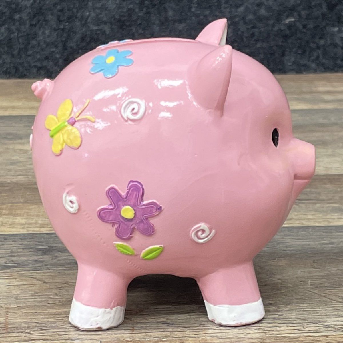 Ceramic Piggy Bank Pink Floral Butterfly Motif Nursery Coin Bank