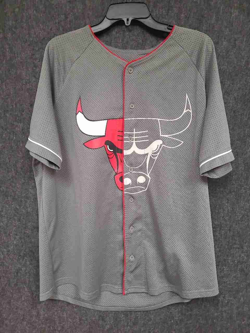Chicago Bulls NBA Basketball Mesh Baseball Jersey Button Up Shirt Sz L