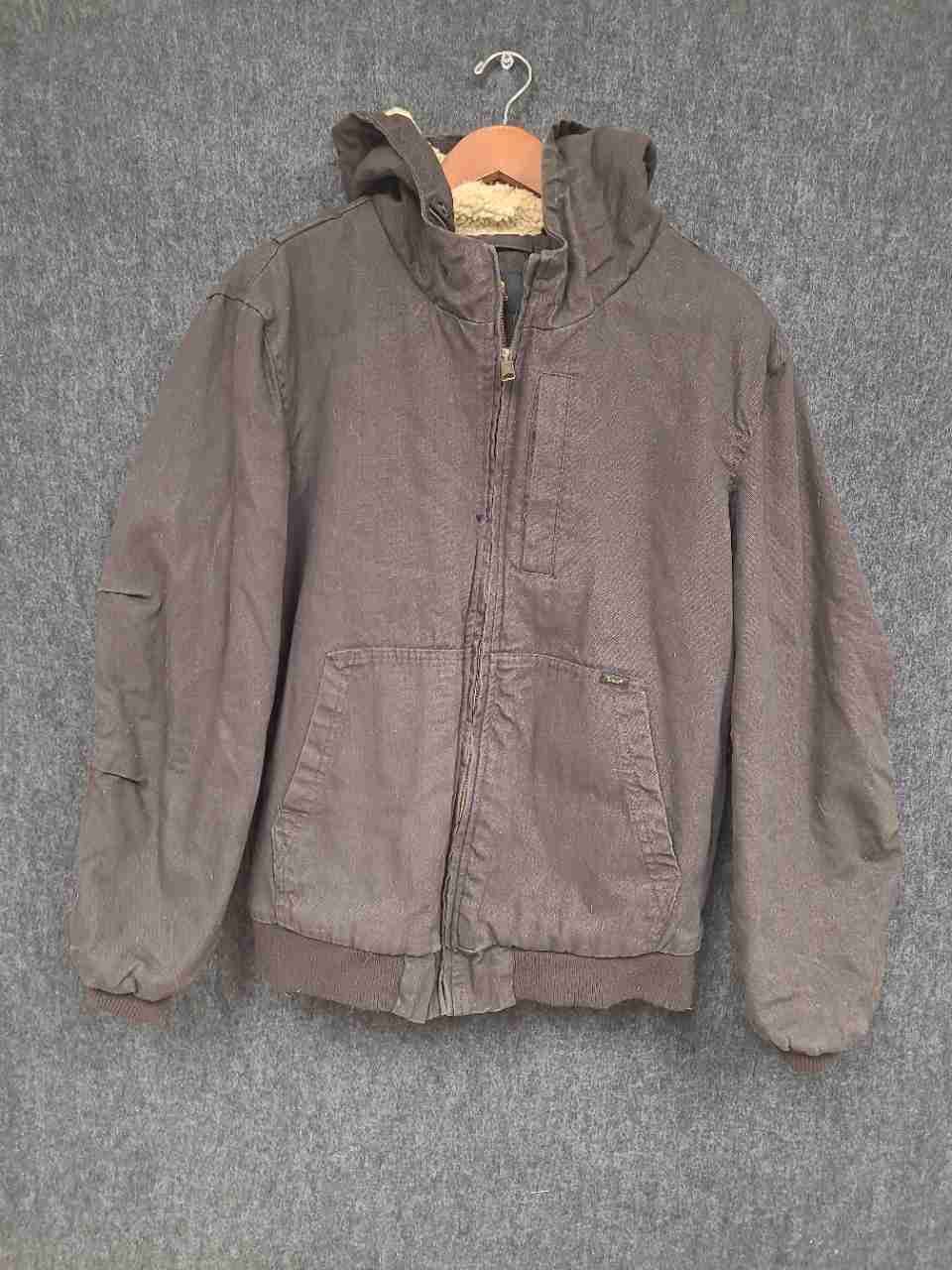 Lee Men's Brown Premium Select Faux Sherpa Lined Canvas Hooded Work Jacket Sz M