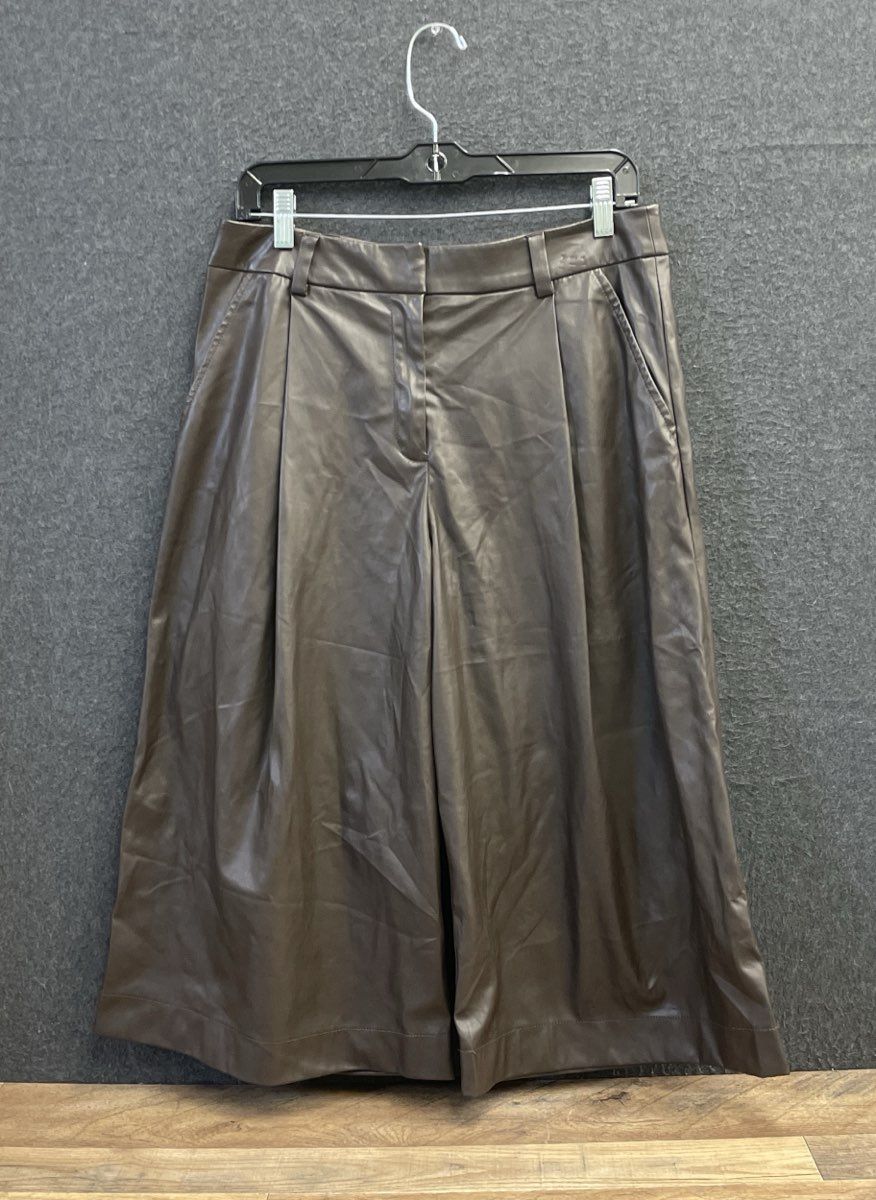 New York & Company 7th Avenue Women's Brown Vegan Leather Wide Leg Crop Pants 8