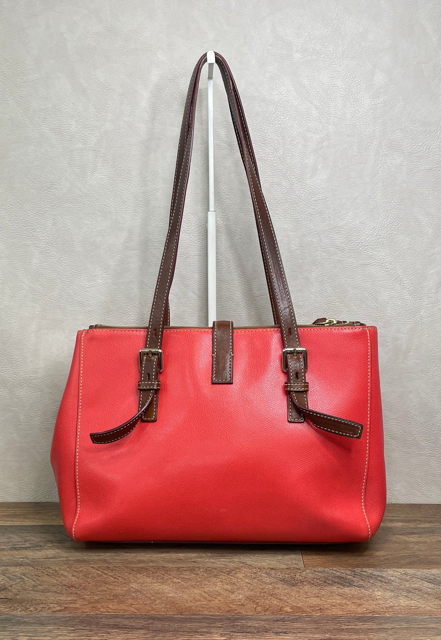 Dooney & Bourke Red Pebbled Leather Small Lexington Shopper Tote Gold Hardware