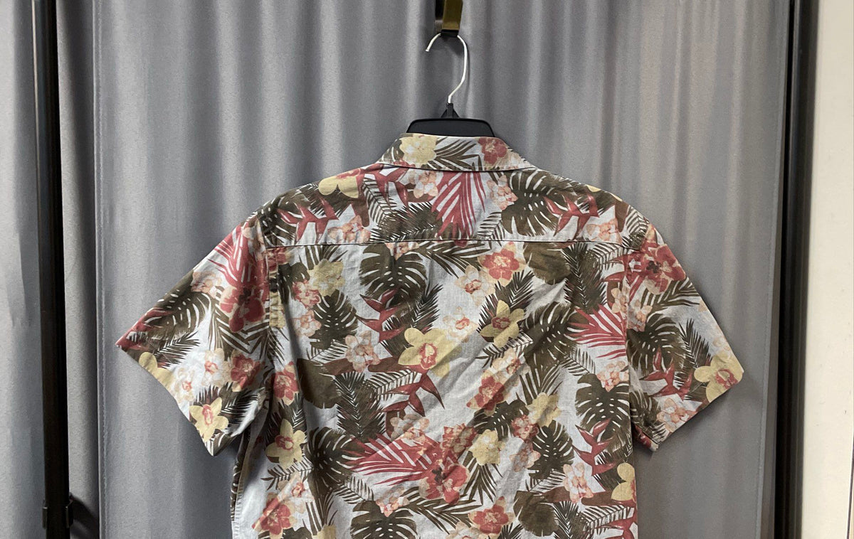 UNTUCKit Men's Gray Tropical Floral Slim Fit Short Sleeve Button Down Shirt L
