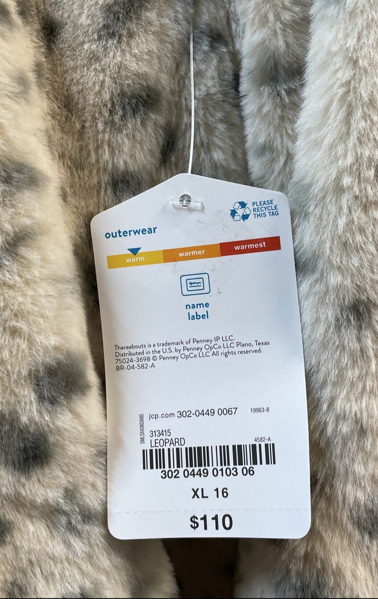 Thereabouts Girls Leopard Print Faux Fur Hooded Coat White NWT Size XL 16