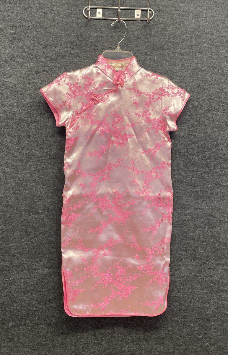 Girls Pink Floral Satin Qipao Cheongsam Dress Lot of 2 Sz 14 & XS