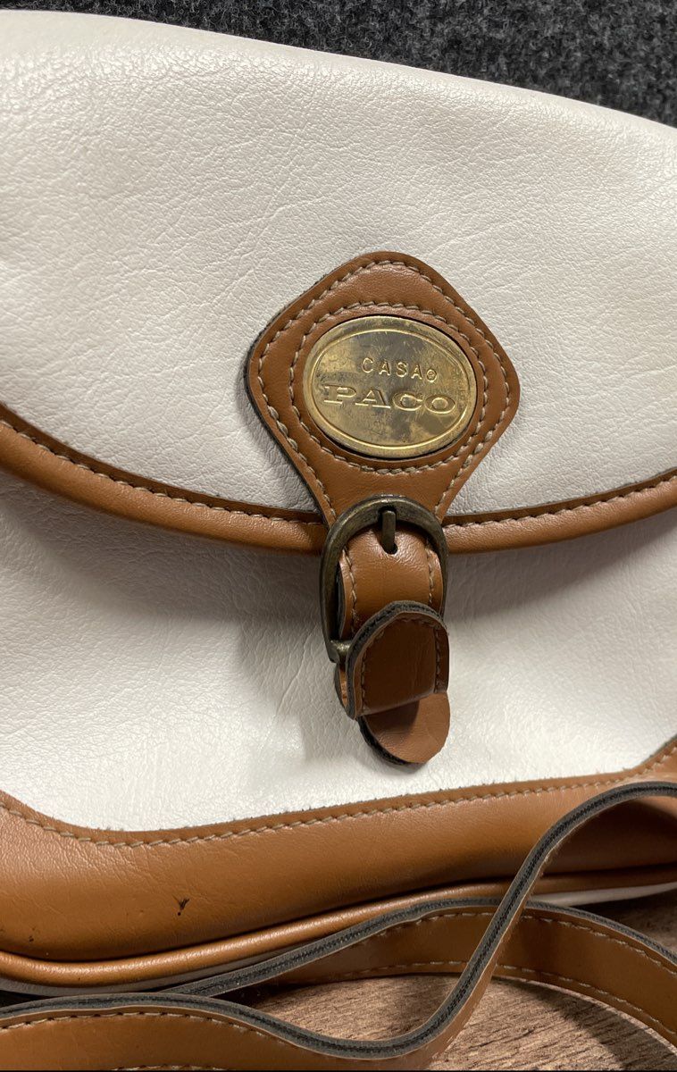 Vintage 90s Casa Di Paco White Tan Faux Leather Crossbody Shoulder Bag