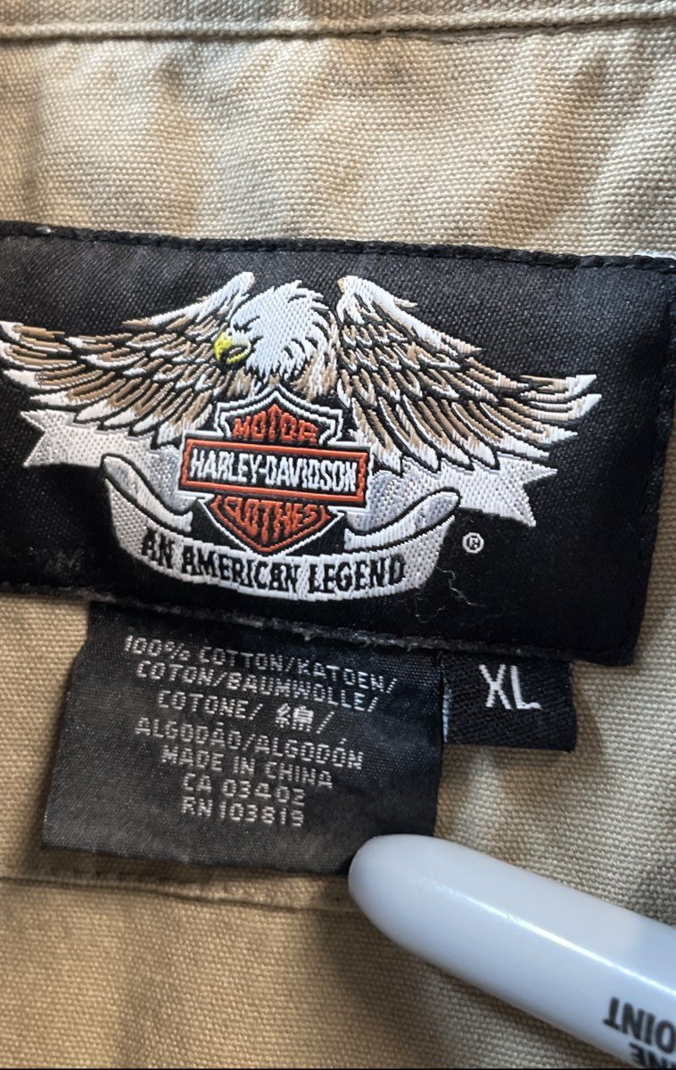 Harley-Davidson Khaki Canvas Sleeveless Embroidered Biker Shirt Sz XL