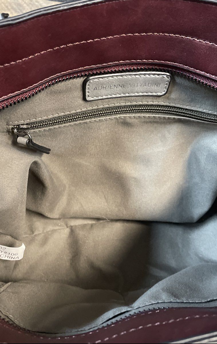 Adrienne Vittadini Burgundy Grey Cream Colorblock Satchel Handbag Large