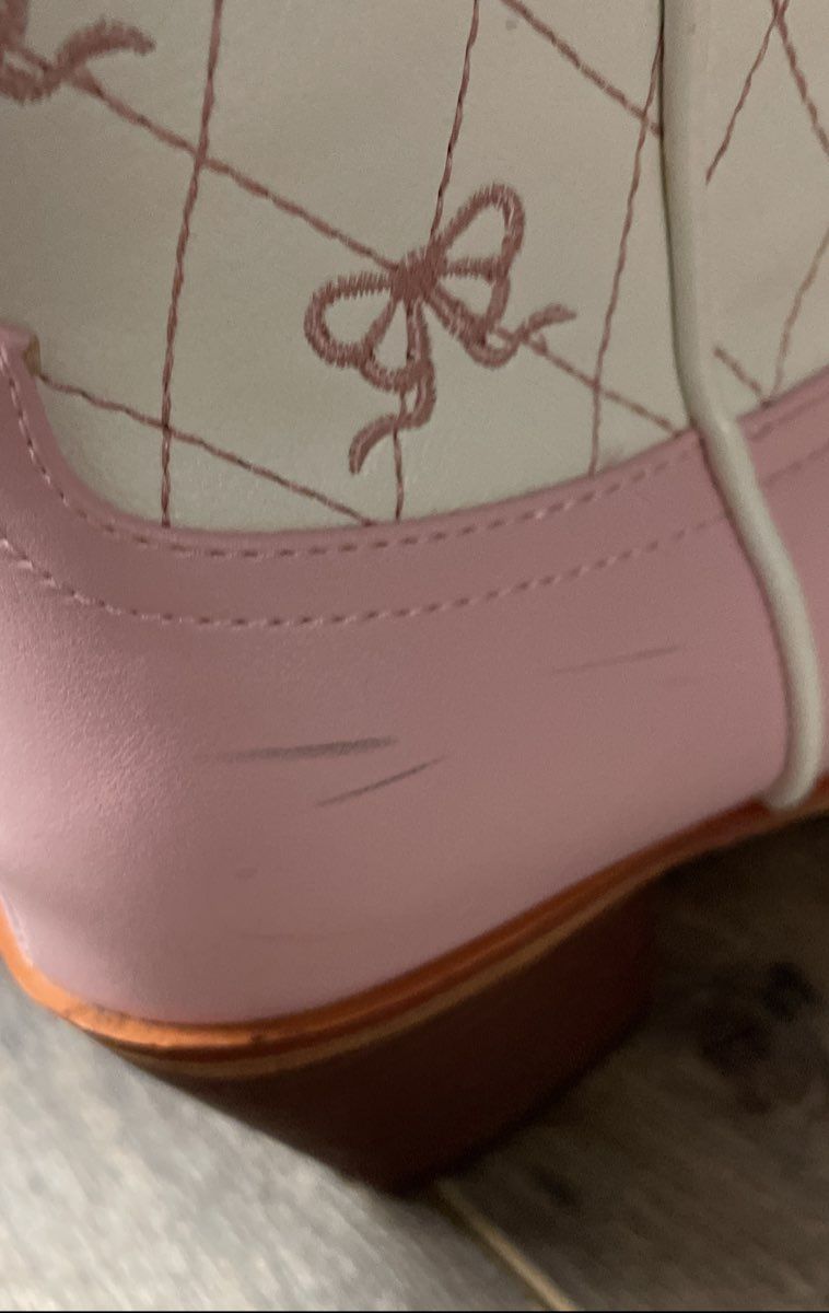 Pink White Bow Embroidered Quilted Western Cowboy Boots Women's Size 8